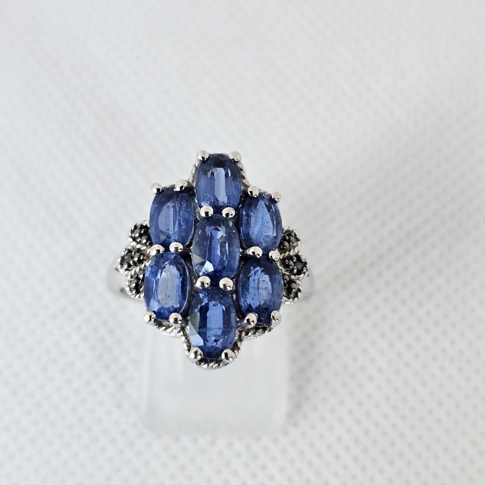 Natural Kashmir Kyanite & Blue Diamond Ring Sterling Silver Size 8!